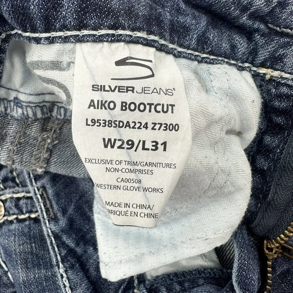 Silver Jeans Aiko Bootcut Sz 29x31 Medium Wash Low Rise Zip Fly Stretch Contrast